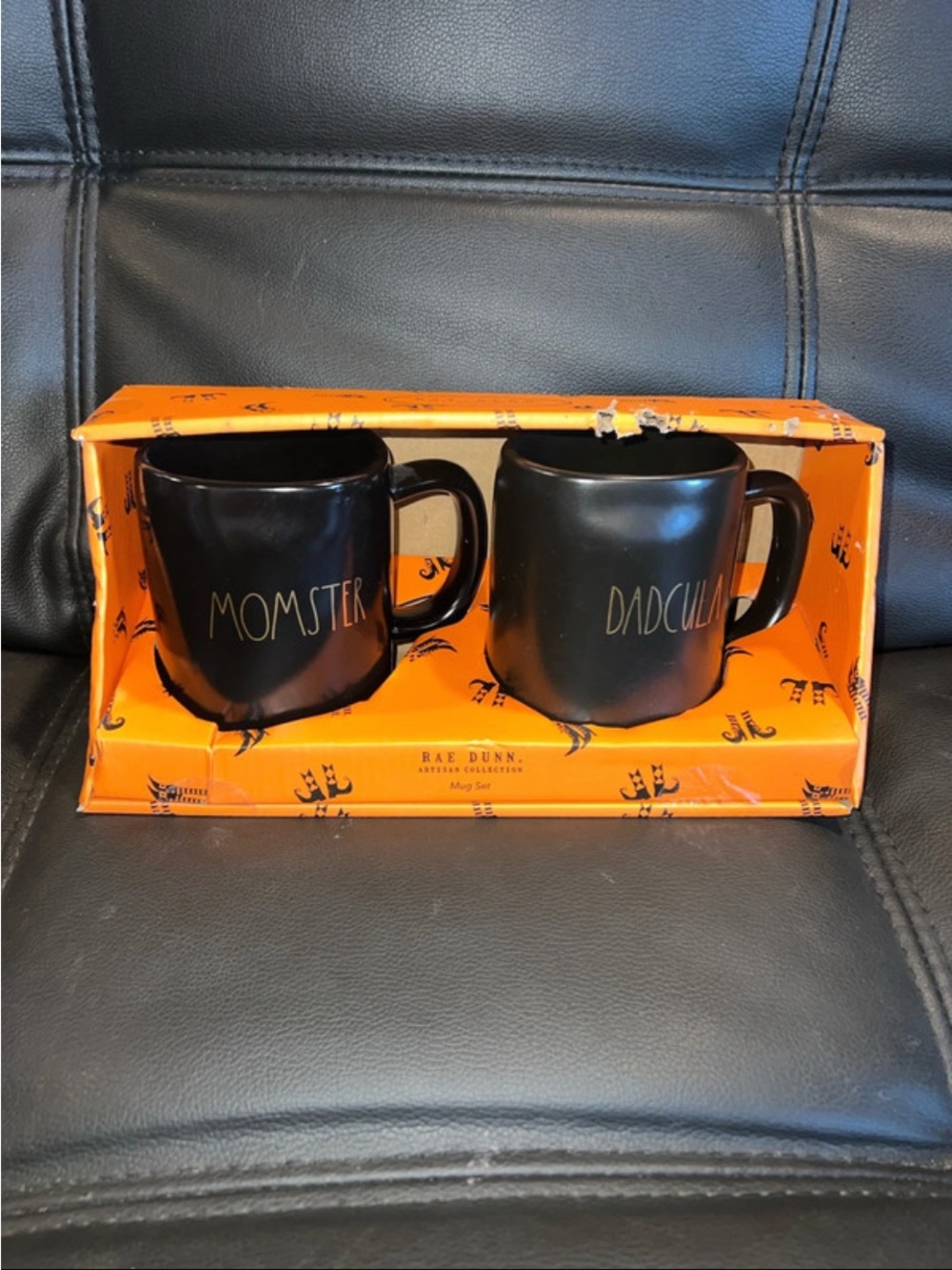 Rae Dunn Black Halloween Momster & Dadcula Mug Set